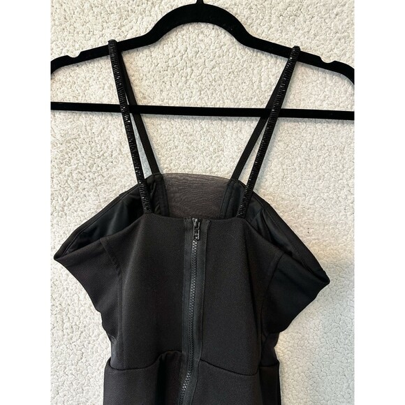 Sassy Stretchy Bodycon Strappy Little Black Dress Size PP Mesh Side Panel Detail - Picture 7 of 13